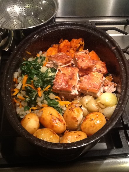 5.  Roast Pork Belly in ginger beer with seasonal vegetables