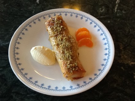 6. Morrocan filo - filled with custard and drizzled with honey and pitachios